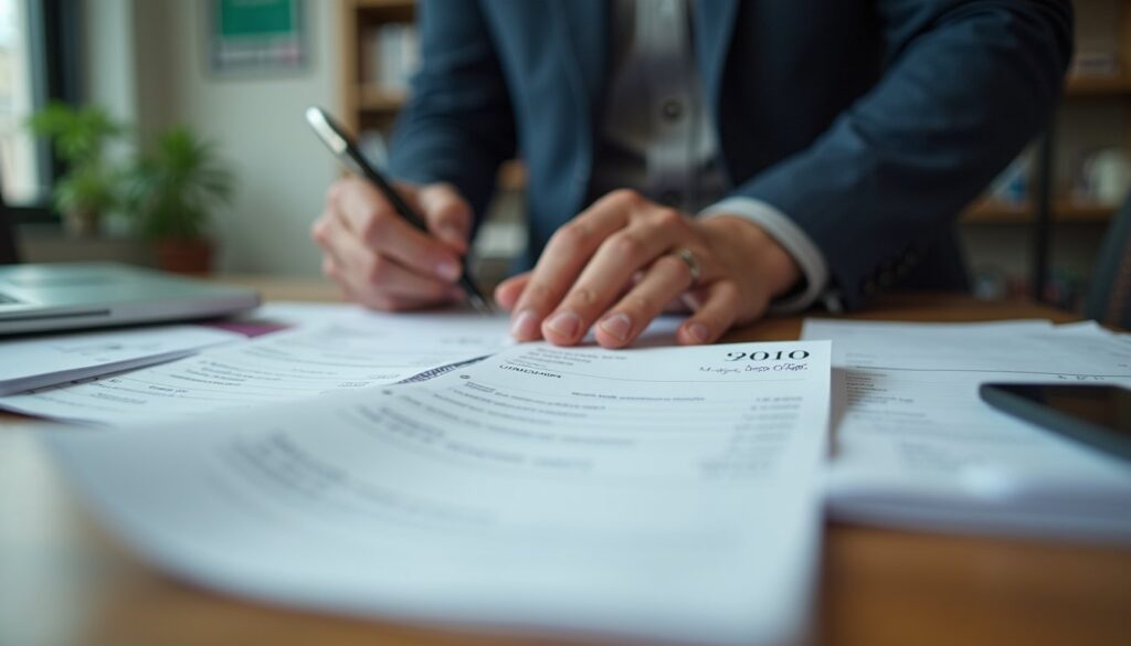 Business owner signing financial documents